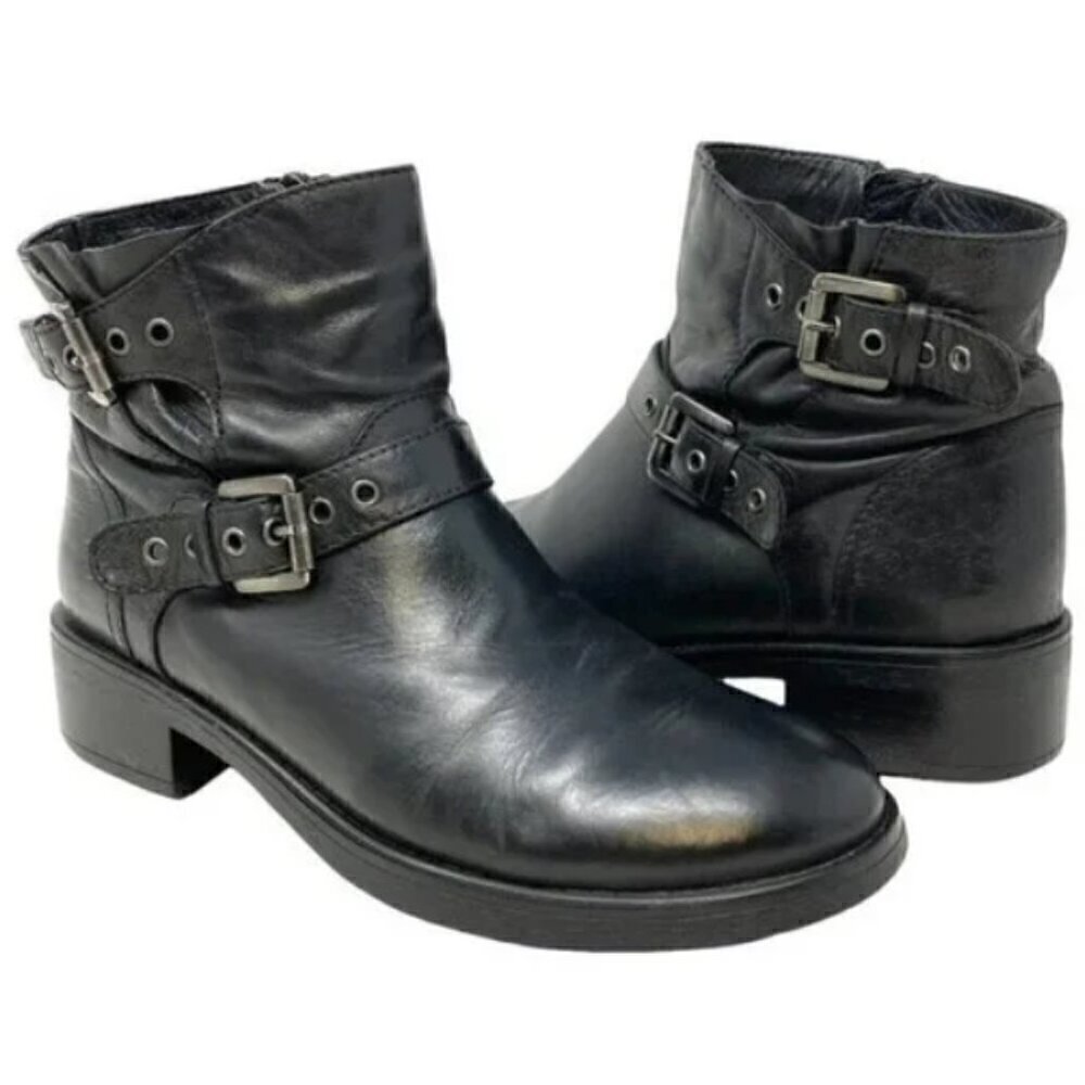 Aquatalia by Marvin K Black Leather Waterproof Moto Ankle Boots - Size 8